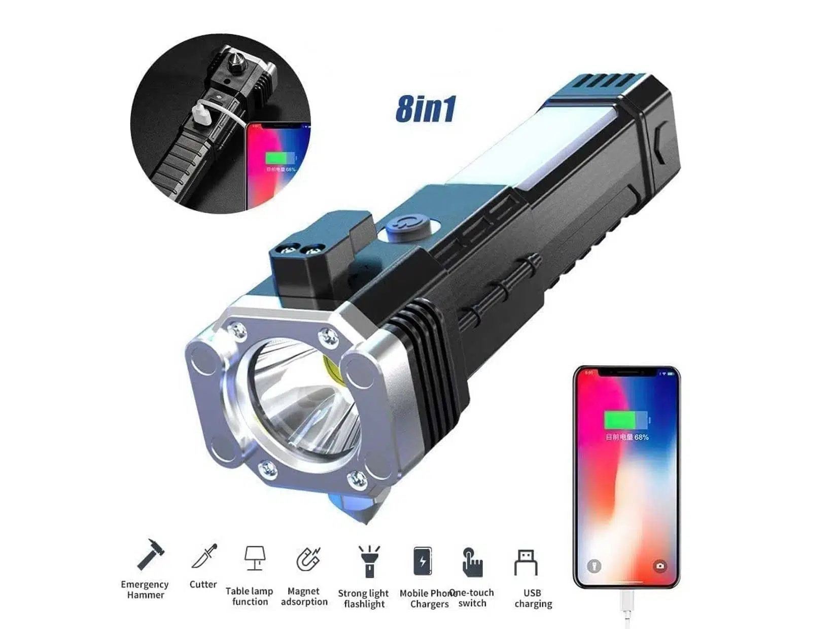 چراغ قوه دستی ۸ کاره مدل LED Torch